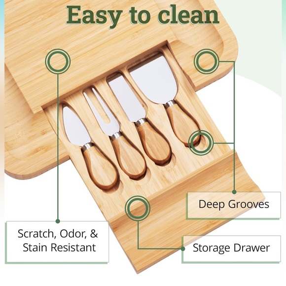 NEW Charcuterie Bamboo Cheese Board Set w/ Stainless Steel Serving Utensils - Picture 4 of 9